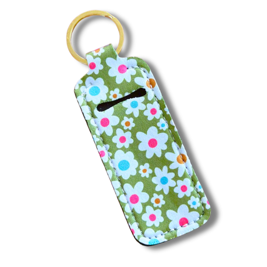 Green Daisy Lip Balm Keychain Holder