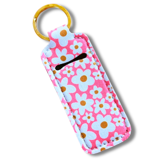 Pink Daisy Lip Balm Keychain Holder