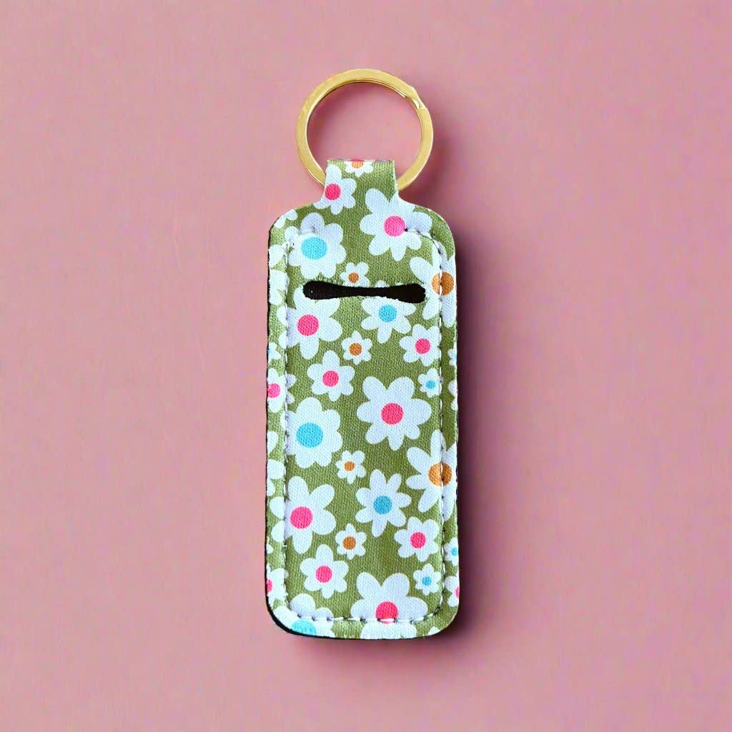 Green Daisy Lip Balm Keychain Holder