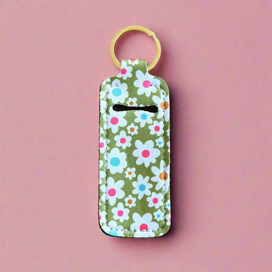 Green Daisy Lip Balm Keychain Holder