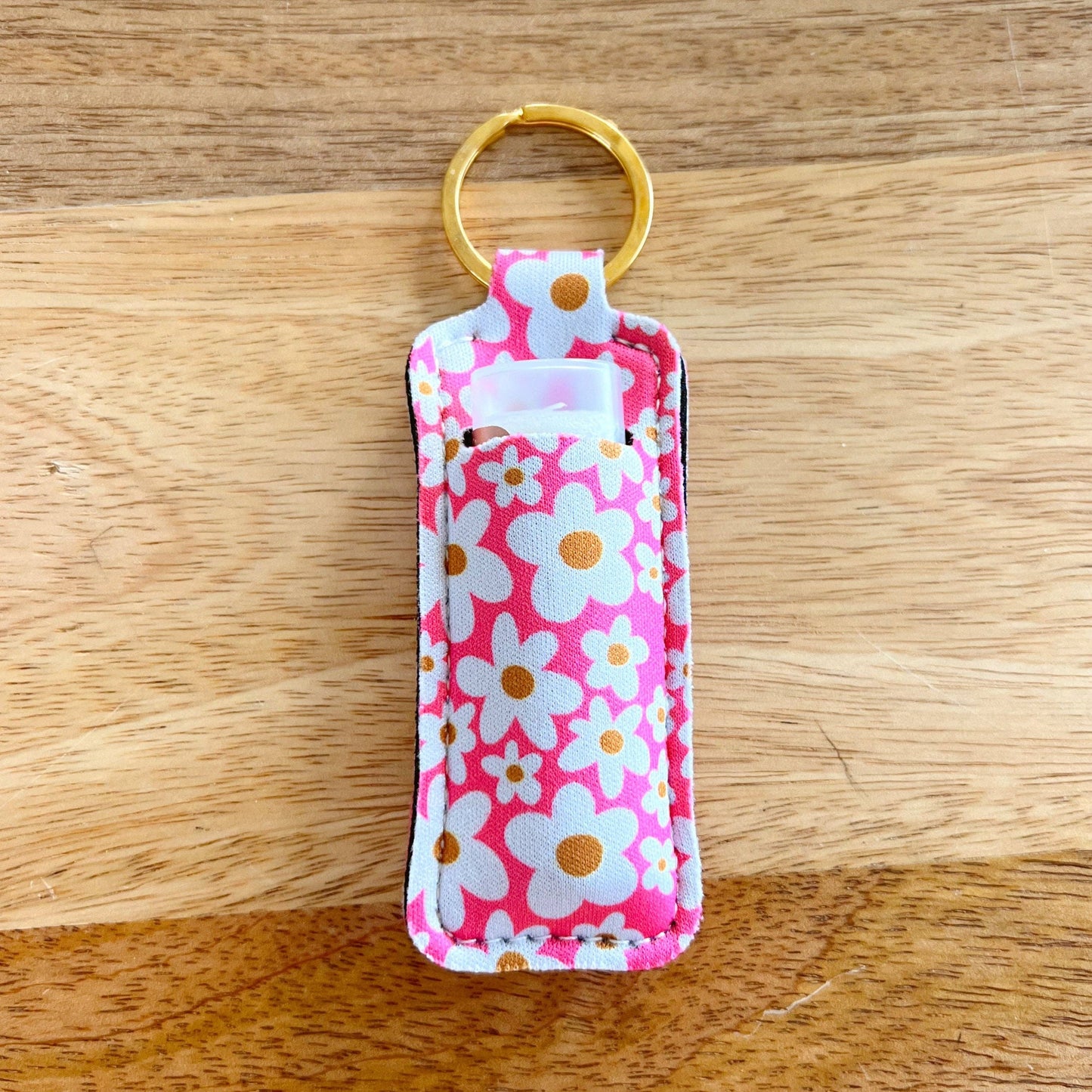 Pink Daisy Lip Balm Keychain Holder